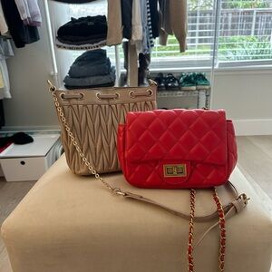 Set of 2 red diamond quilted bag/beige quilted crossbody bag